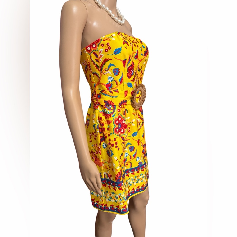 NWT Adrianna Papell Women's Sz 2 Cotton Printed O-Ring Strapless Cocktail Dress - Picture 4 of 13